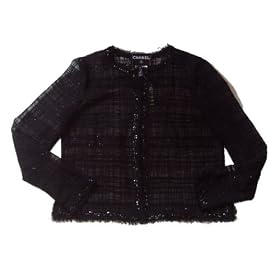 Chanel Chiffon and Sequins Jacket Black Cardigan Top- OnlyModa
