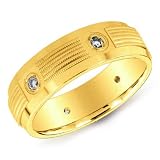 14K Yellow Gold Men's Textured & Polished Diamond Ring