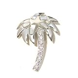 Mother of Pearl and Lab Created Diamond 925 Sterling Silver Palm Tree Pendant Necklace with Rhodium Plated with Delicate Sterling Silver Chain