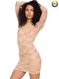 American Apparel Stretch Floral Lace Long Sleeve Mini Dress X-Small / Small-beige