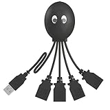 USB Hub 2.0 4-port For Mac and PC. True USB 2.0 Speed. Very Cute Octopus Design. (Black)
