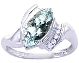 14K Yellow or White Gold Marquis Gemstone and Diamond Ring-Aquamarine-full, half sizes from 5-8.5