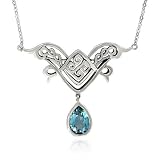 Sterling Silver Celtic Knotwork Pear-Shaped Blue Topaz Necklace, 20.5