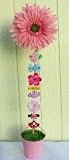 Blooming Daisy Flower Pot Hair Bow Holder (Pink Flower in Pink Flower Pot)