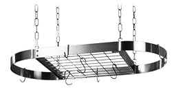 Rogar Stainless Steel Oval Pot Rack with Chrome Grid 34" x 16"