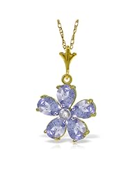 14k Solid Gold 18" Necklace with Tanzanites and Diamond Flower Pendant