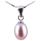 AugustinaJewelry Freshwater Cultured Oval Shape 6-7mm lavender Pearl Pendant, 16" Sterling Silver 1MM Cable Chain