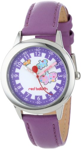 Red Balloon Kids' W000191 "Butterflies Time Teacher" Stainless Steel Watch with Purple Leather Band