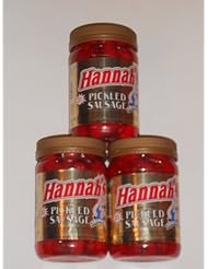 Grocery: Hannahs RED HOT Pickled Sausage 16 oz (Pack of 3)