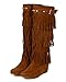 Nature Breeze BD05 Women Suede Fringe Studded Moccasin Knee High Wedge Boot - Tan