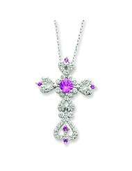 Sterling Silver Synthetic Pink Sapphire & Clear CZ Perfect Love 18in Necklace.