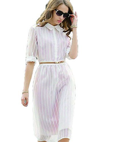 (ディーコッテ)D'Kotte シースルー ストライプ マキシ ワンピース 春 夏 透け感 フォーマル ワンピ ミモレ 丈 ひざ レディース シャツワンピ neay043