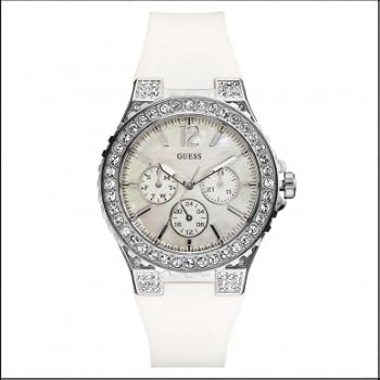 Indovina - W14555L1 - Ladies Watch - analogico al quarzo - lancette luminescenti - Bianco Cinturino in gomma Guess - W14555L1 - Montre Femme - Quartz Analogique - Aiguilles Luminescentes - Bracelet Caoutchouc Blanc