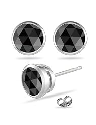 1/2 (0.46-0.55) Cts of 3.5 mm AAA Round Rose Cut Black Diamond Stud Earrings in 14K White Gold