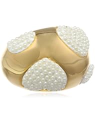 Ladys 18kt Gold Plated Stainless Steel with Simulated Pearl Hearts Fashionable Ring, Size 6