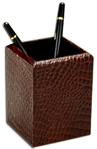 Brown Crocodile Embossed Leather Pencil Cup