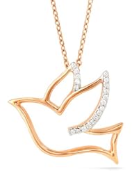 Womens 10k Rose Gold Dove Pendant Necklace (0.06 cttw, I-J Color, I2-I3 Clarity), 18"