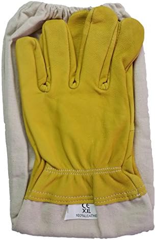 Beekeeping Gloves Made With Real Leather and Heavy Duty Canvas Sleeves, Plus Sting Proof Cuffs, By Bee Patient... (XXL)
