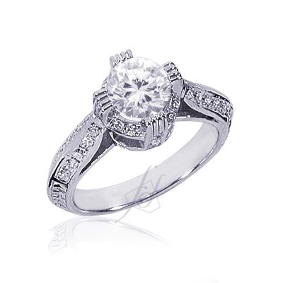 1.35 Ct Round Cut Diamond Engagement Heirloom Vintage Ring Pave 14K COLOR-F GIA