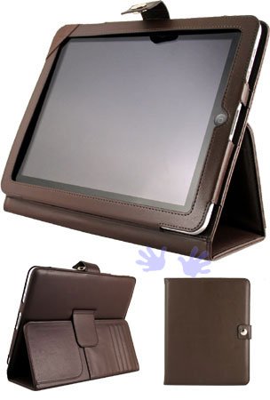 HHI iPad Flip Leather Case with Muti-Function Stand - TabletFlip Dark Brown (Free HandHelditems Sketch Universal Stylus Pen)