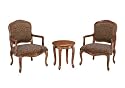 Set of 2 Accent Chairs and 1 Side Table with Carvings in Wood and Cherry Finish- Free Shipping