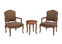 Set of 2 Accent Chairs and 1 Side Table with Carvings in Wood and Cherry Finish- Free Shipping
