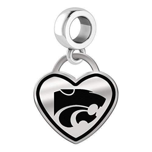 Kansas State Wildcats Border Heart Dangle Charm Fits All Beaded Charm Bracelets