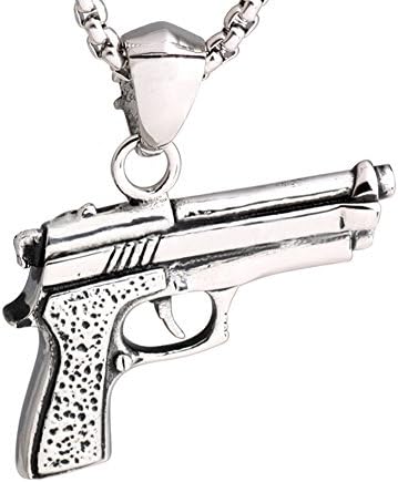 316L Stainless Steel Black Stones Pistol Gun Charm Pendant