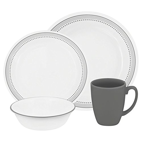 Corelle 20 Piece Livingware Dinnerware Set with Storage, Mystic Gray