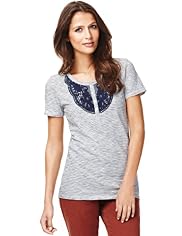 Indigo Collection Pure Cotton Henley Neck Striped Top
