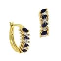 18K Gold over Sterling Silver Marquise Shaped Genuine Sapphire & Diamond Hoop Earrings