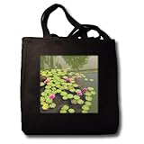 IMAGE OF Lily Pads with Pink Lotus Flowers Spirituality - Washed Denium Tote Bag 14w X 14h X 3d