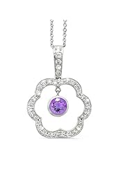 Open Carnation Floral Diamond Pendant With A Round Center Stone In 18K White Gold With A 0.48 ct. Genuine amethyst Center Stone.