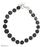 Pearl and onyx anklet, 'Sophisticated Moons' 0.4
