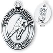 Sterling Silver Saint Christopher Mens-Boys Hockey Medal and 24-inch Chain