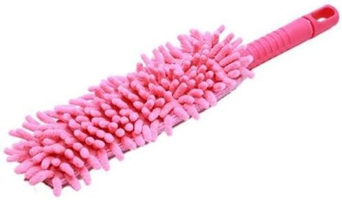 FO Cleaning Duster Dust Cleaner Handle Microfiber Feather Static Anti Bendable, Pink
