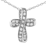Sterling Silver CZ Ribbon Cross Necklace