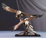 Wildlife Eagles Statue: Fine Art Flying Eagles Sculpture with Wood Base - Aspen Country Store