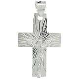 Sterling Silver Crucifix Pendant ( Jesus Christ on Latin Cross ), 1 5/16 in. (33mm) tall, w/ 18 in. Thin Box Chain