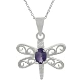 Sterling Silver Oval-cut Amethyst Dragonfly Necklace