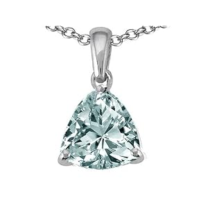 Click here to buy 1.02 cttw Genuine Triangle Aquamarine Pendant - 14kt White Gold LIFETIME WARRANTY by Finejewelers.