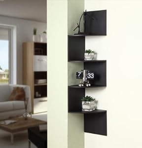Wall Hanging Corner Spacious Shelving Unit Black Finish