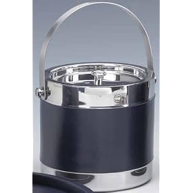 Kraftware 51107 Stitched Navy Polished Stainless Ice Bucket with Wrap by Kraftware