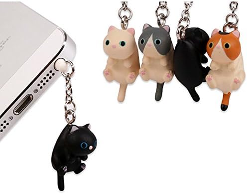 4 Pieces 3.5mm Dustproof Plug Lovely Hanging Cat Universal Earphone Jack