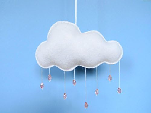 Rain Cloud Mobile with pink glass beads/ Nursery decoration