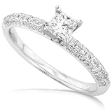 1/2ctw 14k White Gold Round Brilliant & Princess Cut Diamond Engagement Ring (HI/I1-I2)