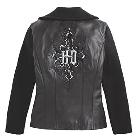 Harley-Davidson® Swan Song Lambskin Leather Knit Top Jacket-LIMITED EDITION. Embroidered graphics. Black 97175-10VW; Off-White 97174-10VW