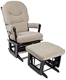 Dutailier Foam/Round Back Cushion Design Modern Glider and Ottoman Combo, Linway Teal Blue/Beige Stripe