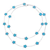 Designer Inspired Simulated Turquoise Floral Layered Sterling Silver Necklace