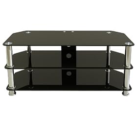 Premier AV HF0050 Plasma and LCD TV Silver Leg Stand Upto 50 inch or 50kgs - Black Glass, Silver legs